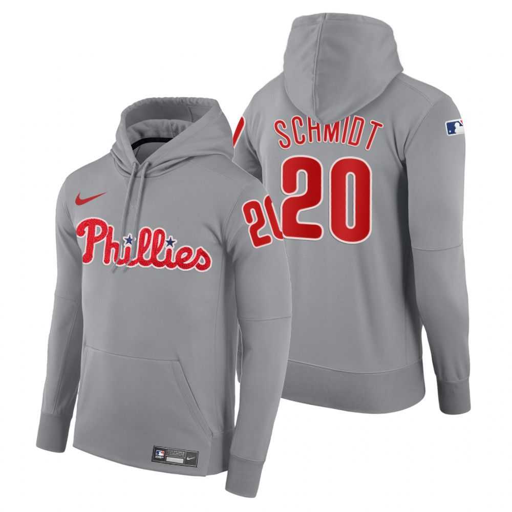 Men Philadelphia Phillies 20 Schmidt gray road hoodie 2021 MLB Nike Jerseys